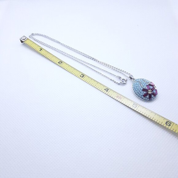 16 inch sterling silver chain and pendant auqa blue and fusha colors and cz's - Picture 6 of 9